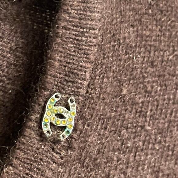 Vintage Chanel Pure Cashmere Dark Brown Rhinestone Logo Tank 48 / US 16 AS IS - Picture 3 of 13